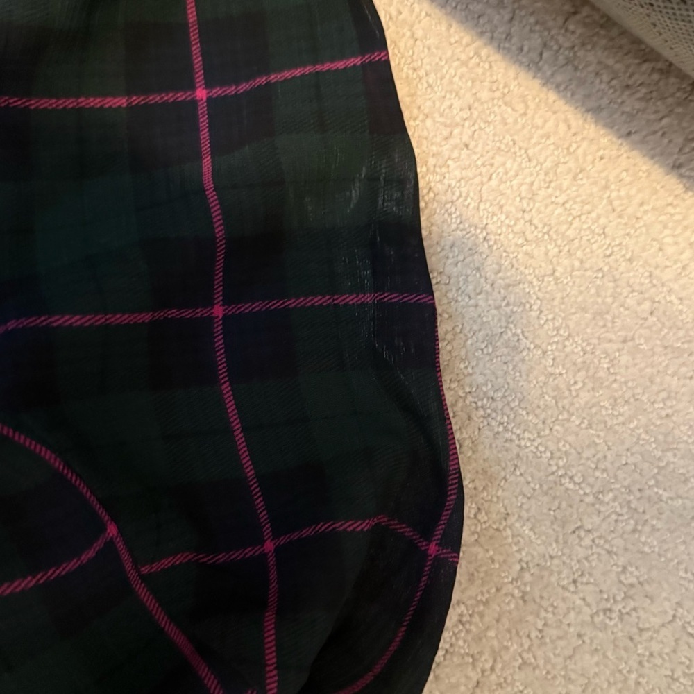 J. Crew Green Pink Navy Plaid Ruffle Tie Collar Puff Sleeve Midi Dress - Picture 10 of 10